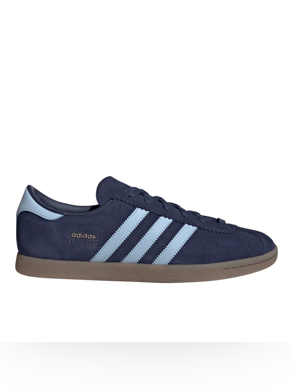 🆕 adidas Stadt Sneakers Men’s 7.5, 9 Navy Blue Suede Light Blue Stripes Gum Sole